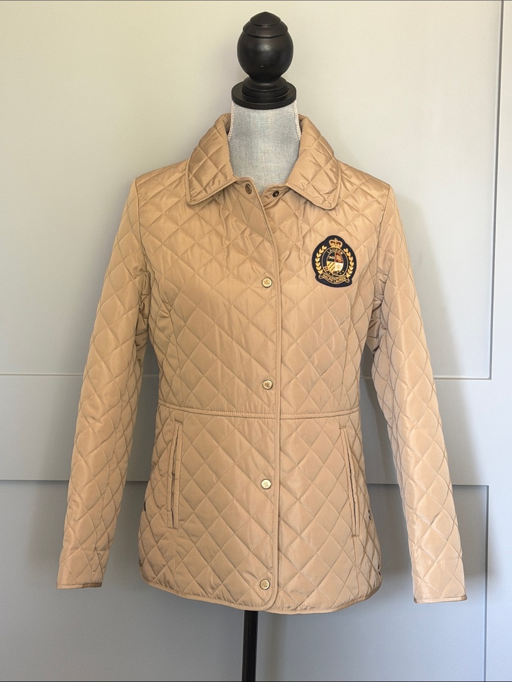LAUREN RLL Quilted Jacket Snap Button Detail in Tan